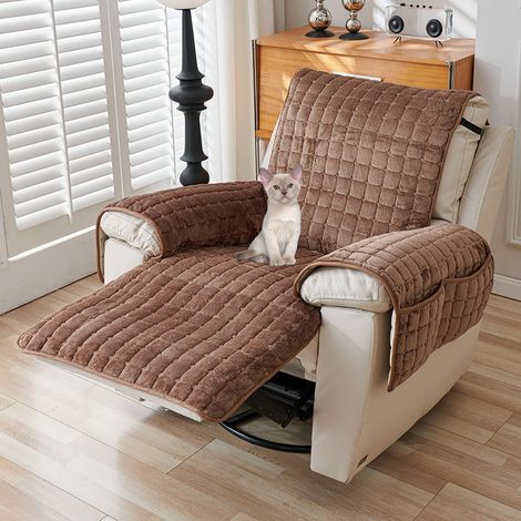 Housse d'accoudoir, antidérapante, housse de protection pour fauteuil de relaxation, pour la maison avec enfants et animaux domestiques, motif chien (marron) (1/5)