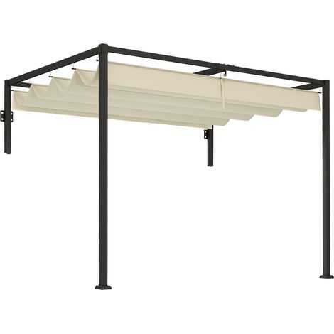 2 x 3(m) Lean To Steel Pergola, with Moving Fabric Canopy - Khaki