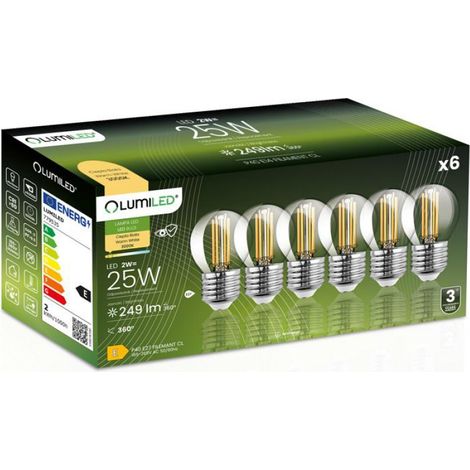 Ampoule LED E27 P45 - 2 W - 249 lm - 3000 K - Blanc Chaud - Filament - Lot de 6 (1/5)