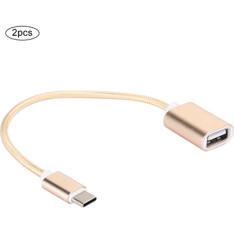 Lot de 2 câbles USB Type-C, boîtier USB, lecteur de cartes USB, adaptateur OTG, doré (1/5)