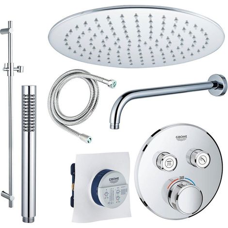 Grohe ensemble de douche grohtherm douche de tête 20cm avec bras mural comprenant une douchette, une barre coulissante de 90cm et un flexible de (1/5)