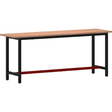 Établi 200x55x81,5 cm bois massif de hêtre et métal