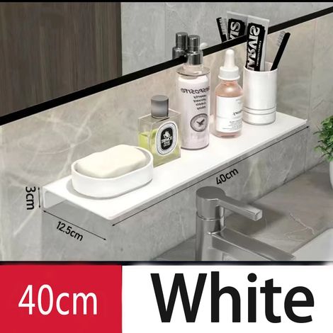 Étagère murale flottante en métal blanc (40 cm) - Étagère murale en métal, étagère flottante noire, petite étagère de salle de bain, étagères d'exposition pour le rangement mural (1/5)