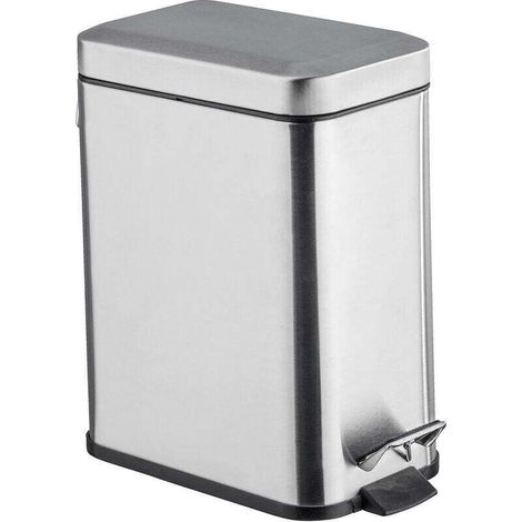 Small Bathroom Trash Can, 5L Pedal Bin, Square, Stainless Steel, 14x29.5x28 cm, Matte Finish (1/3)