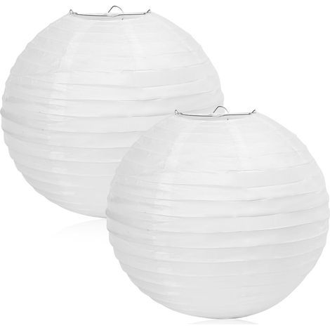 2 PCS Abat-Jour 30cm Ronde Blanc en Papier, Lanternes Déco pour Mariage Anniversaire Jardin Fête, Décoration Intérieur/Extérieur Style Classique (1/4)