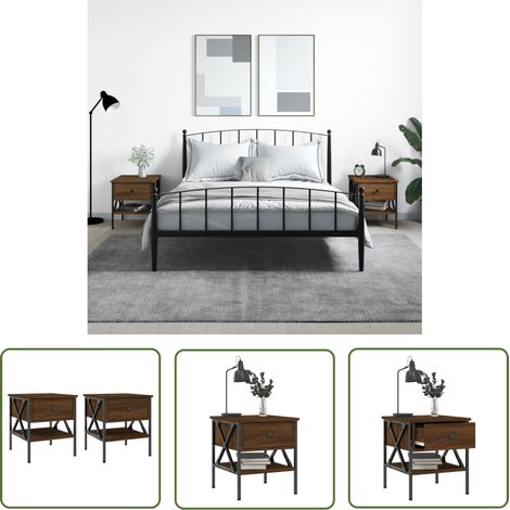 The Living Store Tables de chevet 2 pcs chêne marron 40x42x45 cm bois ingénierie - Table De Chevet Industrielle - Meuble De Chambre - Table De Nuit - Design Industriel - Rangement Intérieur (1/5)