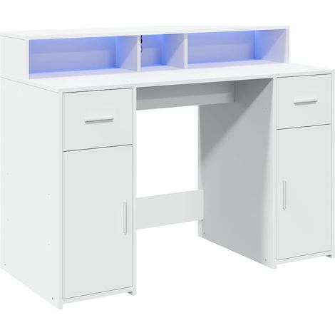 LED-Schreibtisch Weiß 120x55x91 cm Holzwerkstoff vidaXL (1/4)