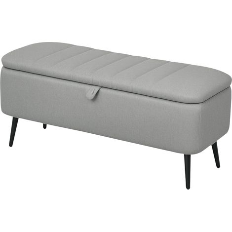92 x 31cm LinenLook Storage Ottoman  Light Grey (1/5)