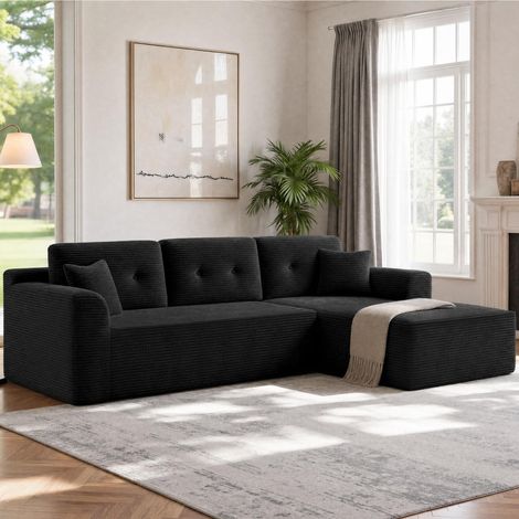 Canapé d'angle Convertible en Velours Côtelé, Banquette Lit Modulable, Canapé Compressé, 242 x 152 x 73 cm, Noir, Meubles de Salon, LCS184B101 (1/5)