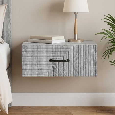 Table de chevet murale Sonoma gris avec tiroir 49 x 34,5 x 20 cm - PANGIVO (1/5)