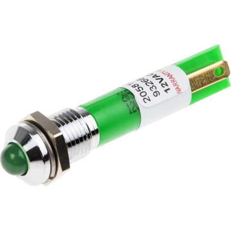Voyant LED lumineux Vert RS PRO, dia. 8mm, 12V c.a. ( Prix pour 1 )