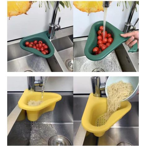 Passoire d'évier sans perçage, étagère d'évacuation triangulaire d'angle, support de passoire suspendu pour évier de cuisine et salle de bain (1/5)