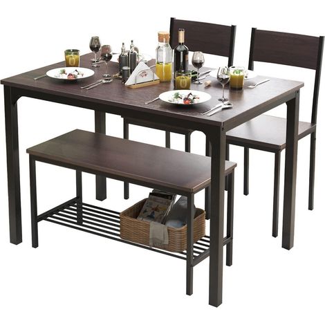 Esstisch-Set 4 Personen mit Bank und Aufbewahrung, 110cm Küchentisch, Eiche rustikal (1/5)