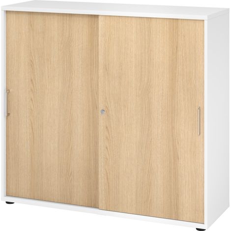 bümö® Schiebetürenschrank "3 OH" abschließbar in Weiß/Eiche mit Bügelgriffen (1/5)