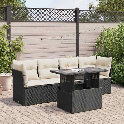 Set de muebles de jardín 5 pzas y cojines ratán sintético negro vidaXL (1/5)