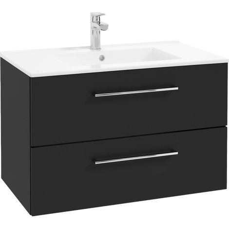 Meuble de salle de bain avec lavabo - 80x45 cm - Noir mat - Doux fermeture - 2 tiroirs spacieuses