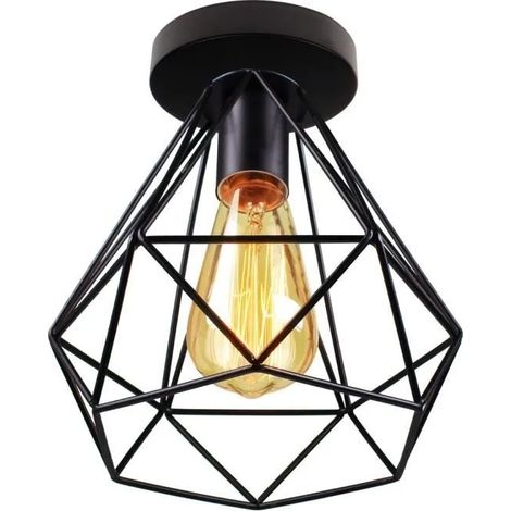 Lampe de Plafond Rétro Vintage Industrielle Cage en forme Diamant en Métal pour Salon Salle Chambre (1/4)