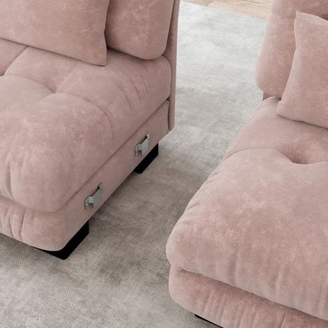 Canapé d'angle -   - Chenille rose - 220x145x81 cm - 5 places - Vintage (1/5)