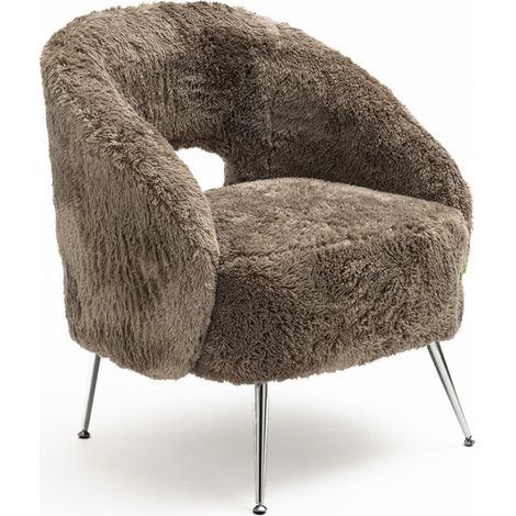 Fauteuil imitation fourrure pieds chrome - Taupe - Verno