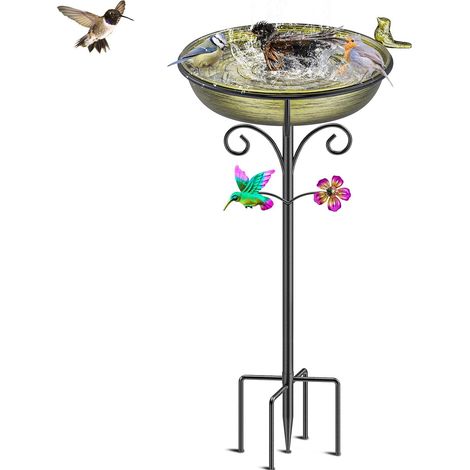 Abreuvoir pour oiseaux, mangeoire et abreuvoir pour oiseaux de jardin, abreuvoir pour oiseaux grand, résistant au gel et à l’hiver (doré ancien) (1/5)