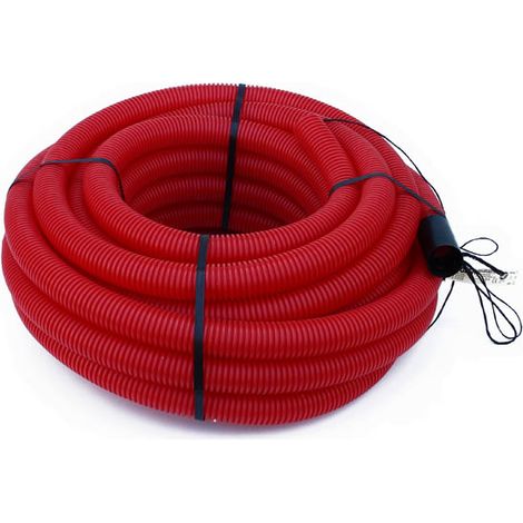 Gaine électrique TPC annelée-lisse rouge EDF Ø50 – Longueur 25m – Résistante de -40°C à +100°C – Conduit avec tire-fil – Hegler