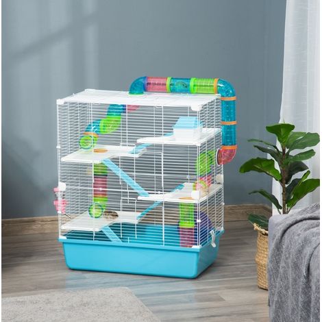 Gabbia per piccoli animali a 5 livelli con rampa, ruota, ciotola e beverino, 59 x 36 x 69 cm (1/5)