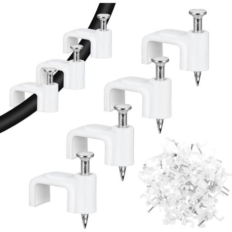 Lot de 100 clips muraux blancs 8 mm avec clous en acier pour câble Ethernet (8 mm) - 8mm (1/5)