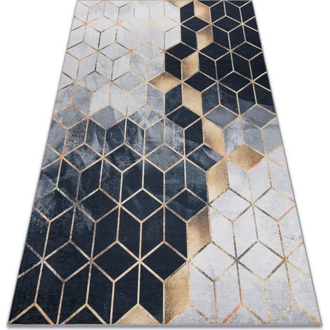 ANDRE 1171 Waschteppich Würfel, geometrisch Anti-Rutsch - schwarz / gold black 160x220 cm
