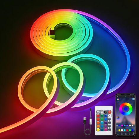 Neon Ruban LED 3M, RGB Étanche Bande LED avec APP/Télécommande, Synchronisation Musicale musique, USB 5V Flexible Bandeau Lumineuse Led pour Intérieur Déco Maison Chambre, Cuisine, Fête, Salon (1/5)