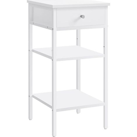 Comodino moderno alto con cassetto e ripiani in bianco (1/5)