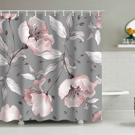 Duschvorhang (200 x 230 cm) mit Blumen- und Blattmuster, Aquarell-Blumenmuster in Pastellfarben, wasserdichtes Polyestergewebe für Badezimmer, inklusive 12 Haken