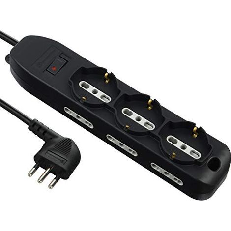 Multipresa 9 Posti, 3 Polivalenti, 6 Bivalenti 10/16A, Cavo 2 m, Spina Piccola 10A (1/4)