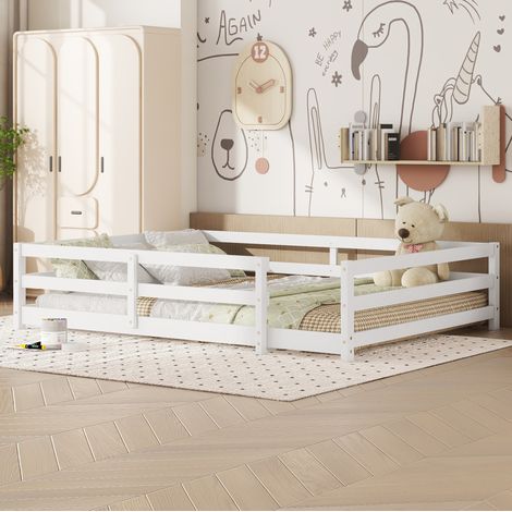 Letto Montessori 140x200 cm in legno di pino bianco con barriera - FLORAGRACE (1/5)
