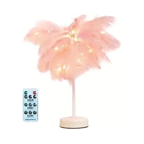 Lampe rose avec plumes d'autruche, lampe de chevet, lampe de table LED, cadeaux de Noël pour chambre à coucher, salon, centre de table pour mariage, décoration de Noël et de la Saint-Valentin (1/5)