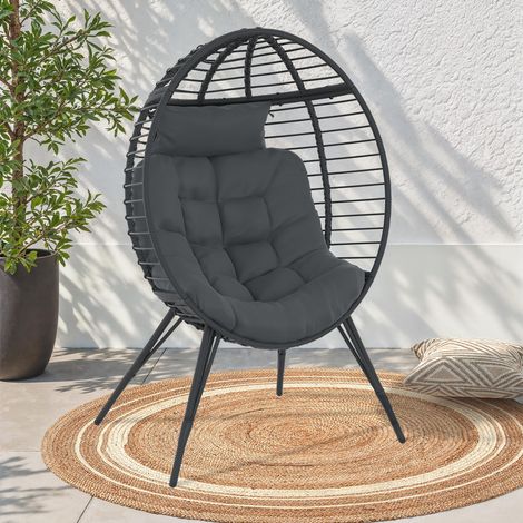 Sillón Egg con base calada efecto ratán gris y cojín gris
