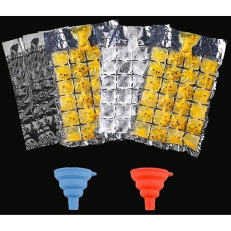 60 Pieces Disposable Self-Sealing Ice Bags for Cold Drinks, 1440 Ice Cubes, Ice Cube Bags with 2 Silicone Funnels, for Whiskey, Cocktails, Beverages, Barbecue, Travel (1/5)