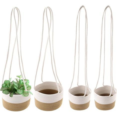 Lot de 4 Pot de Fleurs à Suspendre en Corde de Coton, 2 Tailles, Jardinière Suspendue, Pot Suspendu Plante pour Plantes Intérieure ou Extérieure, 70 cm de Long (1/5)