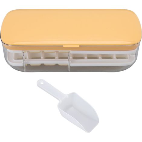 Bac à glaçons 48 alvéoles 2 couches ABS PP PET silicone, avec couvercle jaune, accessoire de fabrication de glace domestique. (1/5)