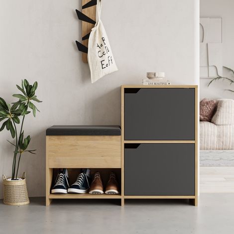 Schuhschrank Haven Anthrazit Eiche Melamin 101,5x80,5x35,5 cm