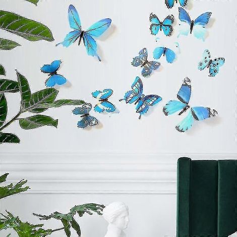 12 stickers muraux papillons, décoration murale, papier peint 3D papillons en PVC pour le salon, utilisable toute l'année (1/2)