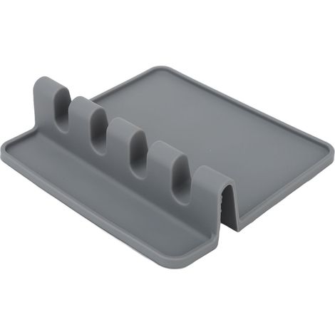 Repose-ustensiles en silicone, repose-cuillère multifonctionnel en silicone avec coussinet anti-gouttes pour plan de travail, gris (1/5)