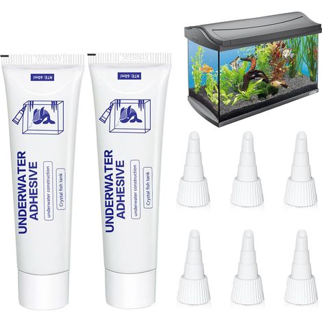 Colle Aquarium,Silicone Aquarium 60g,Aquariums Sealant,Colle Silicone,Colle D'étanchéité Étanche pour Aquariums,Sous L'eau Colle Forte (2pc, 60g) (1/5)