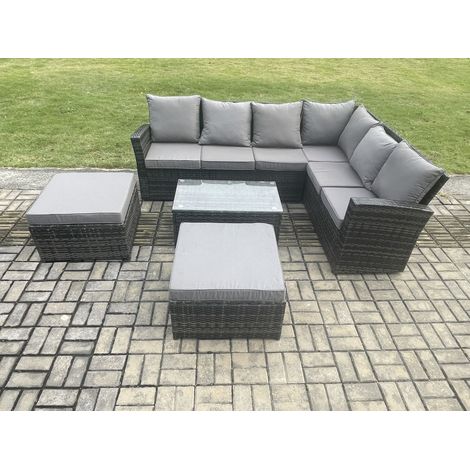 Fimous Salon de Jardin en Rotin PE  avec Table basse rectangulaire 2 Grands Tabourets (1/5)