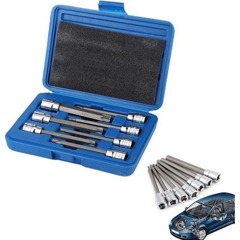 Coffret de 7 longues douilles Torx T25 à T60 110 x 9,5 mm avec Mallette Bleue (1/5)
