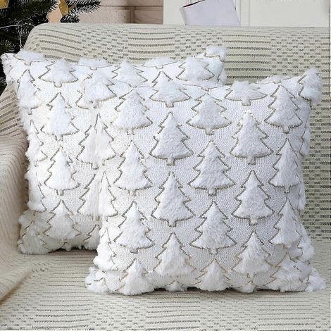 25-26 taies d'oreiller de Noël, 12x20 pouces, lot de 2, motif sapin de Noël blanc, taies d'oreiller douces en fausse laine pelucheuse (1/4)