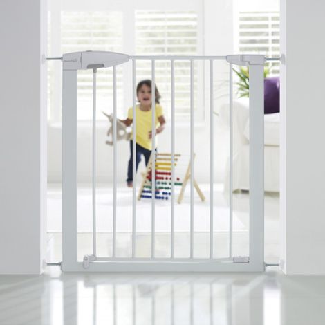 Barrière de sécurité enfant 73-79cm – Portillon semi-automatique – Fixation par pression sans perçage – Métal blanc conforme EN 1930:2011 – Munchkin