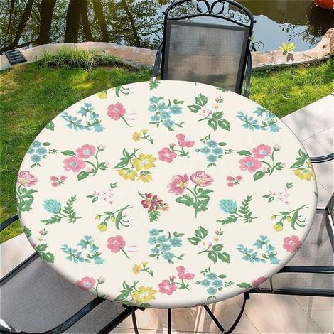 Runde Tischdecke mit Gummizug Ø 110cm, Blumenmuster, wasserdicht, für Ø 80-160cm Tische