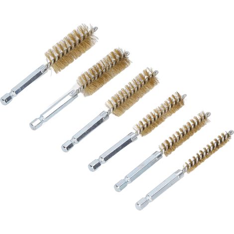 Edelstahl-Drahtbürsten, 10 cm lang, 6,35 mm Sechskantschaft, für Akkuschrauber, 6er-Pack, Kupfergelb (1/5)