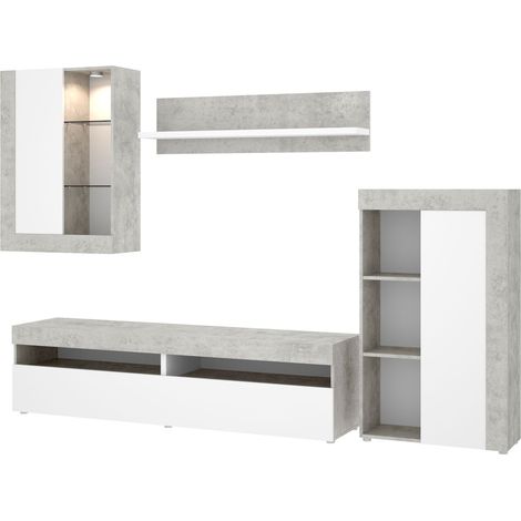 TOKIO Salon TV con vitrina y leds cemento natural (1/4)