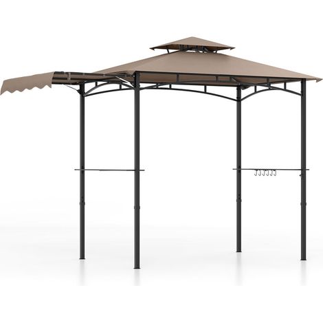 Plus d'ombre pour vos grillades : tonnelle barbecue 2 niveaux avec auvent latéral et étagères de service (1/5)